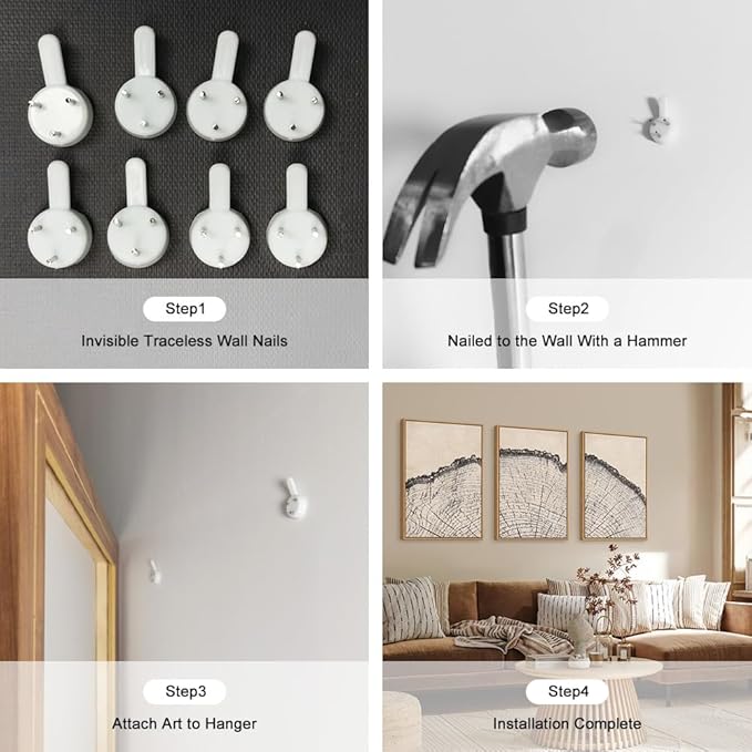 HPINUB Vintage Wood Tree Rings Wall Art Set, Framed Canvas Paintings, Black and White Nature-Inspired Decorative for Modern Home Decor for Living Room, Bedroom, Dining Room, Office- 16"x24"x3