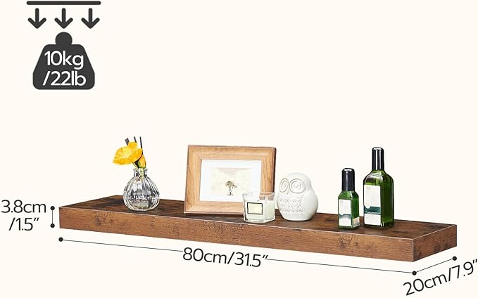 HOOBRO Floating Shelves for Wall, Wall Mounted Shelf Set of 2, 31.5" Hanging Shelf with Invisible Brackets, for Wall in Bathroom, Bedroom, Toilet, Kitchen, Living Room, Office, Rustic Brown BF80BJP201
