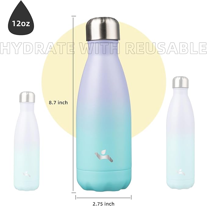 Insulated Water Bottles,12 oz Double Wall Stainless Steel Vacumm Metal Flask for Sports Travel,Lavender Green