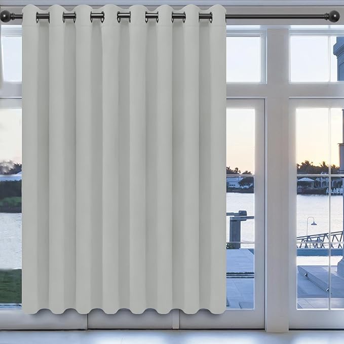 Easy-Going Blackout Door Curtains for Bedroom, Solid Thermal Insulated Grommet and Noise Reduction Window Drapes, Room Darkening Curtains for Living Room, 1 Panel (100x84 in, Greyish White)