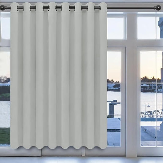 Easy-Going Blackout Door Curtains for Bedroom, Solid Thermal Insulated Grommet and Noise Reduction Window Drapes, Room Darkening Curtains for Living Room, 1 Panel (100x84 in, Greyish White)