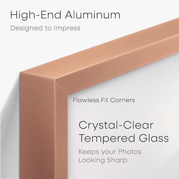Homeforia A1 Poster Frame Rose Gold, High End Metal A1 Large Picture Frames with Mat A2 Photo, 23.4 x 33.1 Frames Matted to 16.5 x 23.4 Print, 23.4x33.1 Thin Frames, Tempered Glass, Wall Kit, Set of 1