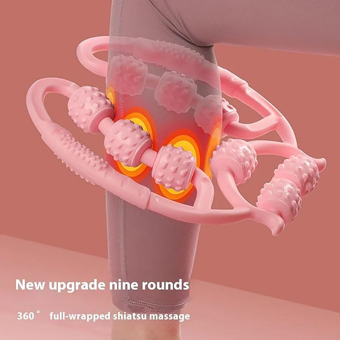 10 Roller Circular Leg Massager with Bonus Massage Stick – Manual Back & Leg Rollers, Relajador de Piernas Set, Circular Leg Clamp Roller for Neck, Arms & Legs (Green)