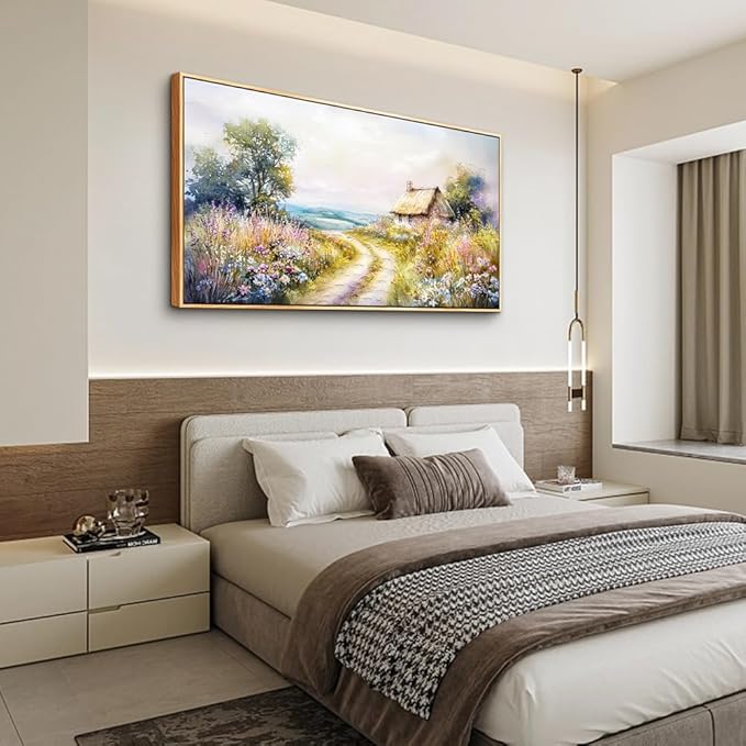 ZUITINGHUA Large Wood Framed Wall Decor For Living Room Canvas Wall Art For Office Modern Wall Decorations For Bedroom Country Road Landscape Painting Farmhouse Pictures Artwork Home Decor 24x48 In