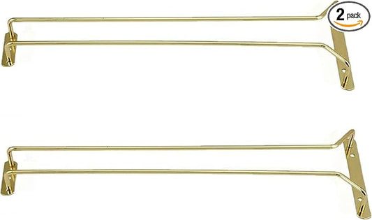 TrueCraftware- 24-Inch Wine Glass Rack Brass Finish Set of 2- Stemware Rack Wire Hanging Rack Under Cabinet Wine Glass Stemware Holder Glass Storage Hanger Organizer for Kitchen and Bar