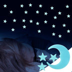 100 Stars and 1 Moon Glow in The Dark Luminous Fluorescent 3D Plastic Glow Stars Moon for Ceiling, Glowing Wall Stickers Create a Realistic Starry Sky, Room Decorations (Blue)