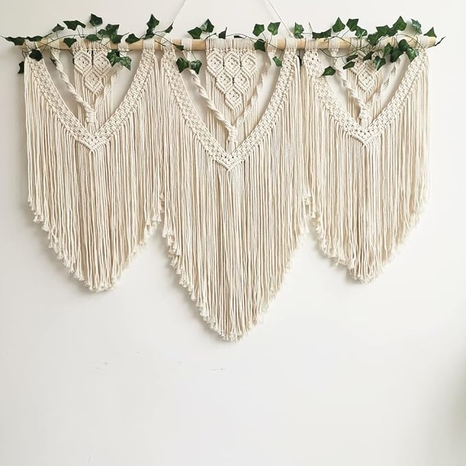 guzhiou large macrame wall hanging - Boho Tapestry Macrame Wall Decor Art- Chic Bohemian Handmade Woven Tapestry Home Decoration for Bedroom Living Room Apartment Wedding Party - 43"x32" (with Ivy)