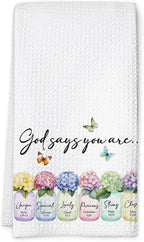 Christian Kitchen Towel, Waffle Weave Microfiber Scripture Hand Towel, God Says You are Bible Verse Farmhouse Decor for Kitchen Bathroom, Inspirational Gift for Women