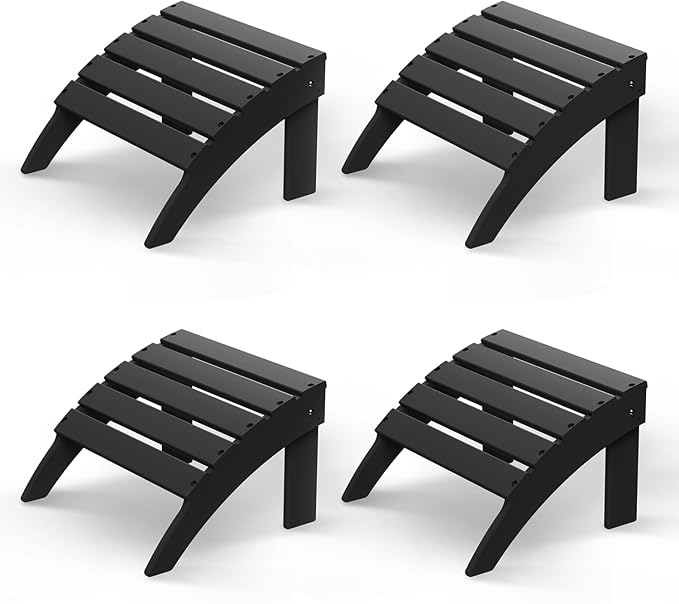 GREENVINES Adirondack-Ottoman | Set of 4 | HDPE Plastic | Outdoor Footrest | All Weather | Foot Rest | Foot Stool | Black | for Adirondack Chair | for Patio Backyard Pool