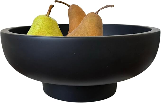 OAKOA Concrete Black Decorative Bowl for Home Decor - Black Fruit Bowl - Modern Pedestal Coffee Table Bowl for Entryway Table