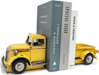 Decorative Book Ends Vintage Bookends: Metal Truck Book Stopper for Kid Books for Grandson Men Teen - Farmhouse Decor for Bookcase Shelf Table Coffee Bar Office Home Yellow