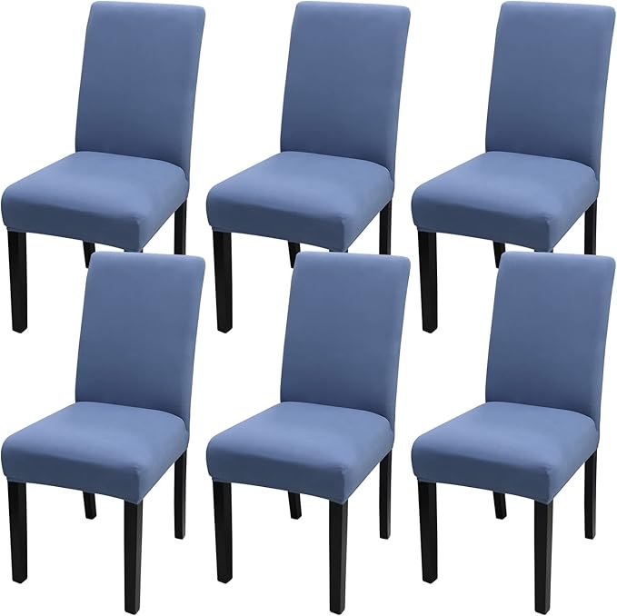 JQinHome 6 Pcs Dining Chair Slipcover,High Stretch Removable Washable Chair Seat Protector Cover for Home Party Hotel Wedding Ceremony (Gray Blue)