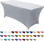 ABCCANOPY 6 FT Grey Spandex Table Cover Stretch Fitted Wrinkle Resistant Tablecloth Reuse for Rectangular Folding Table Patry Event Wedding Banquet Protector