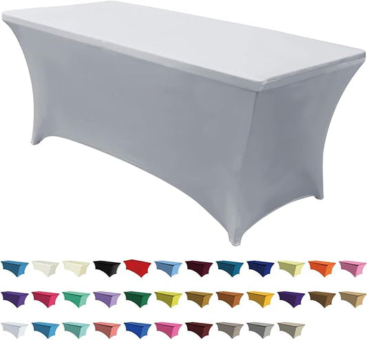 ABCCANOPY 6 FT Grey Spandex Table Cover Stretch Fitted Wrinkle Resistant Tablecloth Reuse for Rectangular Folding Table Patry Event Wedding Banquet Protector