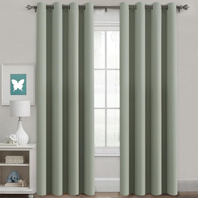 H.VERSAILTEX Bedroom Curtains Blackout Thermal Insulated Room Darkening Window Treatment Extra Long Curtains/Drapes,Triple Weave Energy Saving Grommet Panels (Set of 2,52 by 108 - Inch,Light Sage)