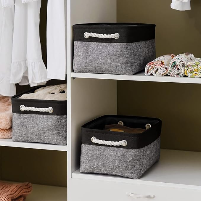 TheWarmHome Storage Basket for Organizing - 1 Pack 14x10x6.7 inch Collapsible Storage Bins for Shelves, Dog Toy Bin for Closet Organizer laundry Gift Cloth Nursery (Grey & Black)