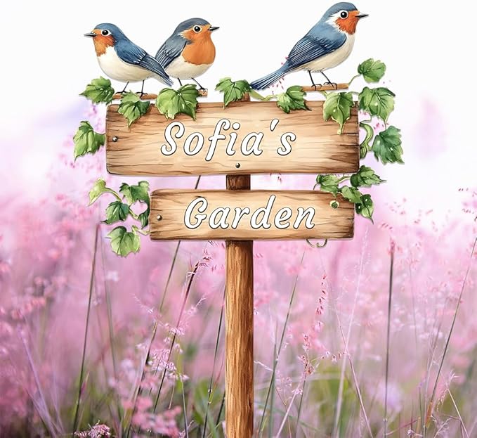 Personalized Bird Metal Sign with Stake,Custom Gardener Last Name Signs Outdoor Decor,Customized Flower Gardening Housewarming Gifts,Birds on the Branch Plaques for Patio Lawn Porch Backyard Farmhouse