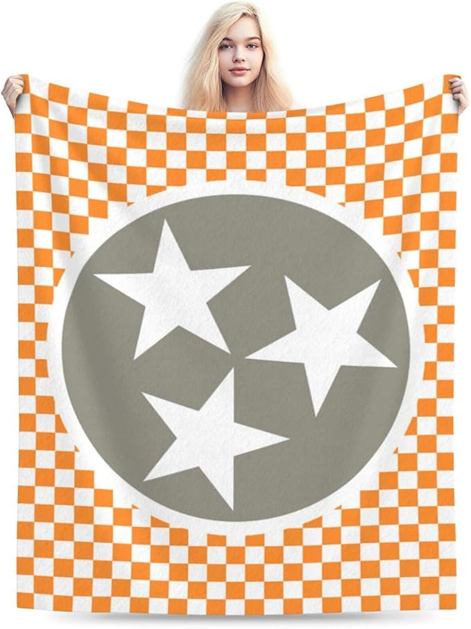 HGOD DESIGNS Tennessee Throw Blanket Ultra Soft Warm All Season Tennessee Orange Grey Star Flag Decorative Fleece Blankets for Bed Chair Car Sofa Couch Bedroom 40"X50"