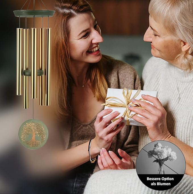 Wind Chimes for Outside,Outdoor Wind Chimes for Mother & Grandma - Large Garden Hanging Decor with Tree of Life Engraving, Perfect for Yard, Home, Christmas, Birthdays