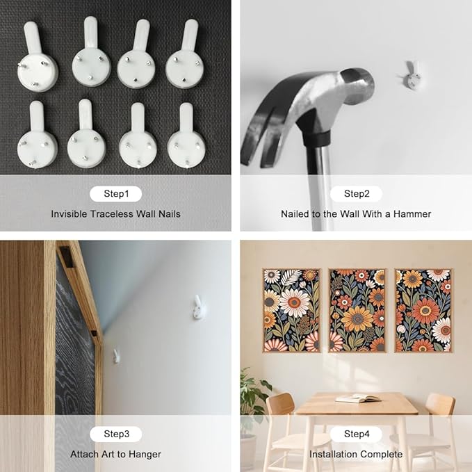 LHIUEM Large Abstract Boho Flower Framed Canvas Wall Art Set,Vintage Colorful Floral Wall Decor,Retro Wildfower Plant Painting,Botanical Artwork for Living Room,Bedroom,Dining Room,Office -16"x24"x3