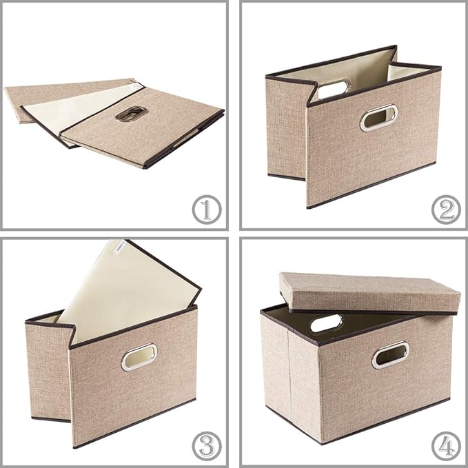 PRANDOM Collapsible Storage Cubes with Lids [3-Pack] Jute Fabric Foldable Storage Boxes Organizer Containers Baskets Bins with Cover for Home Bedroom Closet Office Nursery (14.9x9.8x9.8)