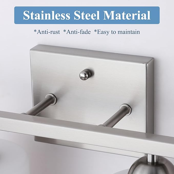 Stainless Steel Milk Glass Vanity Lights for Bathroom, 4 Light Brushed Nickel Bathroom Light Fixtures Over Mirror, Ceramic E26 Sockets Wall Mounted