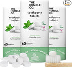 The Humble Co. Mint Toothpaste Tablets Fluoride-Free, 3pk - Anticavity, Fluoride Free Toothpaste Dental Tablets with Natural Ingredients, Dentist Developed Formula (Mint, 3 Pk)