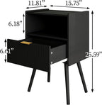 Nightstand,Modern Bedside Table with Storage Drawer and Open Wood Shelf, Accent Night Stand with Solid Wood Legs for Living Room, Bedroom and Small Spaces,Easy Assembly (Black)