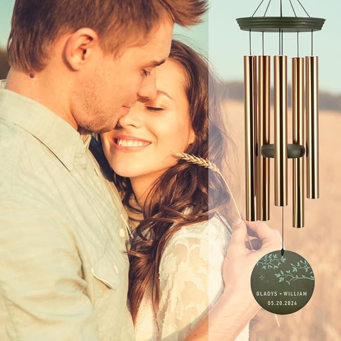 ASTARIN Personalized 20th 50th Anniversary Wind Chime, Happy Anniversary Wedding Valentine's Day Gift for Wife Husband Men Women Sister, Golden Keepsake Decorations for Parents Couples