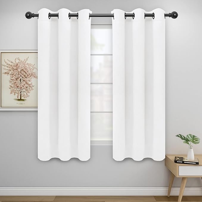 Easy-Going Blackout Curtains for Bedroom, Solid Thermal Insulated Grommet and Noise Reduction Window Drapes, Room Darkening Curtains for Living Room, 2 Panels(42x63 in, White)