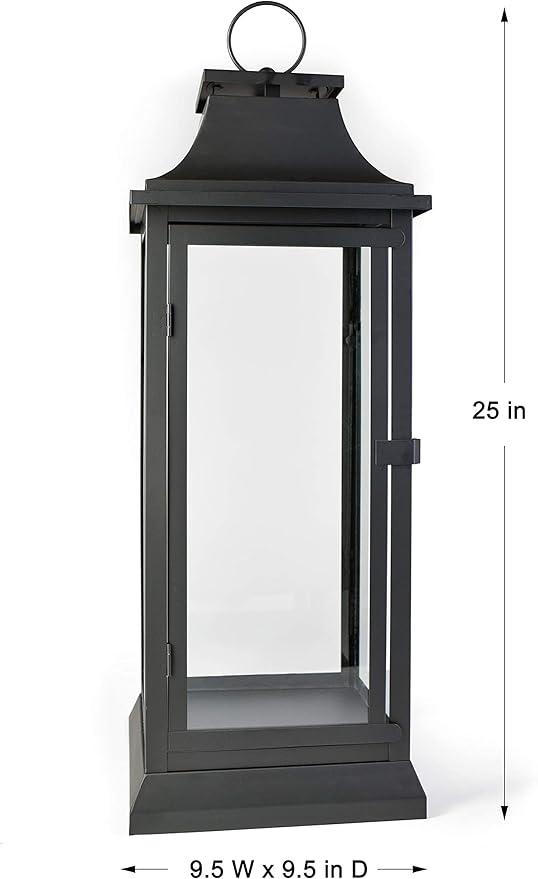 Serene Spaces Living 25" Tall Black Decorative Hurricane Lantern with Clear Glass Panels - Indoor Lantern and Outdoor Lantern for Porch, Events, Parties, & Table Top Decor - Extra Large Lantern