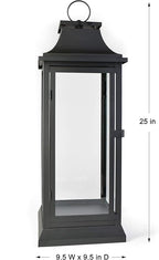 Serene Spaces Living 25" Tall Black Decorative Hurricane Lantern with Clear Glass Panels - Indoor Lantern and Outdoor Lantern for Porch, Events, Parties, & Table Top Decor - Extra Large Lantern