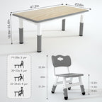 Kids Study Table and 6 Chairs Set,Height Adjustable Table and Chairs for Children and Toddlers,47.2"X23.6"Graffiti Desktop,Suitable for Daycare,Classrooms, Home