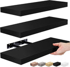Sorbus Floating Shelves for Wall, Bathroom Shelves Wall Mounted for Kitchen, Bedroom, Bathroom Storage Over Toilet, Hanging Book Shelf for Wall Home Decor Living Room (Black, 3 Pack)