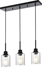 Modern 3-Light Pendant Island Light Fixture Black Ceiling Hanging Lights with Clear Seeded Glass and Adjustable Cord,Industrial Pendant Lighting for Kitchen Living Room Dining Room Foyer