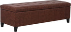 Joveco 51 Inch Storage Ottoman Bench,Tufted Leather Storage Bench for Bedroom (51”,Brown)