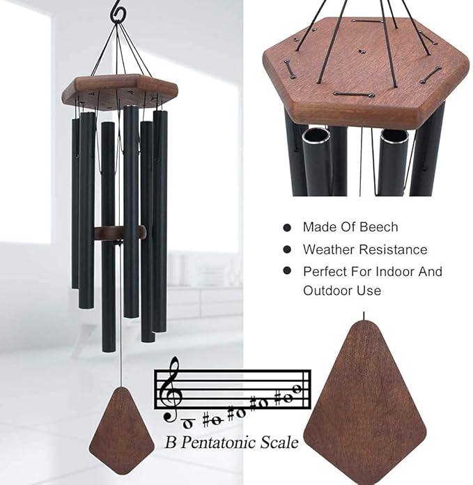 Wind Chimes for Outside, 30" Black Aluminium Wind Chime with Wind Catcher, Outdoor Garden Patio Decoration Windchimes, Classic Zen Gift for Men and Women
