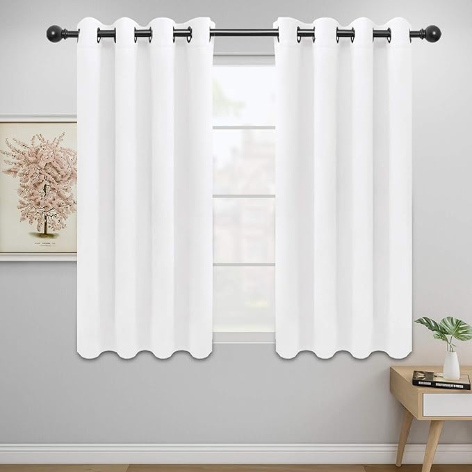 Easy-Going Blackout Curtains for Bedroom, Solid Thermal Insulated Grommet and Noise Reduction Window Drapes, Room Darkening Curtains for Living Room, 2 Panels (52x46 in,White)