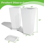 FENCY Set of 2 Tall Planters for Outdoor Plants, 24 Inch Large Tapered Pots with Drainage Trays, Weather-Resistant Plastic Plant Containers for Patio, Porch, Garden, Front Door Decor,White