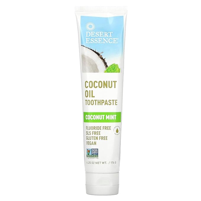 Desert Essence Tea Tree Oil Toothpaste - Coconut Mint - 6.25 Oz - Refreshing Taste - Complete Oral Care - Baking Soda - Sea Salt - Pure Essential Oil - Fights Against Sugar Acids - Zinc Citrate