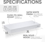 Homeforia White Floating Shelf 12 inch, High End Solid Real Wood Small 12inch Floating Shelves for Wall Mounted, White Wooden 12 in Floating Shelves, Heavy Duty Bracket, 12 X 6.5 X 1.75 inch, Set of 4