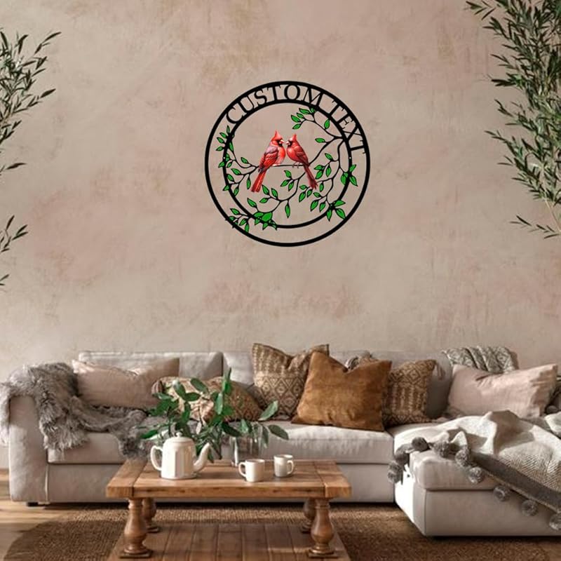 Personalized Name Garden Cardinal Metal Signs, Custom Family Name Outdoor Indoor Wall Decorations, Wall Art for Mom Sister Grandma Dad, Housewarming Gift Birthday Retirement