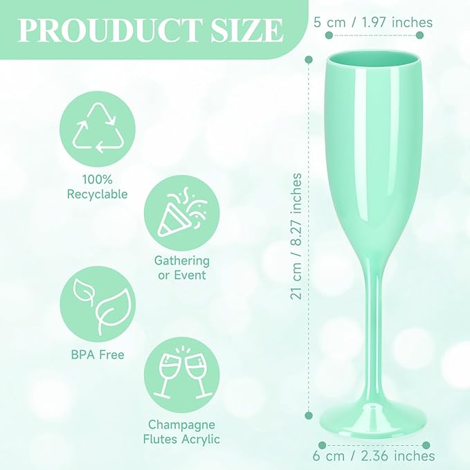 XUWAIDSGN Acrylic Champagne Flutes Toasting Glasses Unbreakable Mimosa Bar Reusable Wine Glasses Vintage Champagne Flutes Stemmed Drinking Cups 5.4 OZ for Christmas Birthday (10, Mint Green)