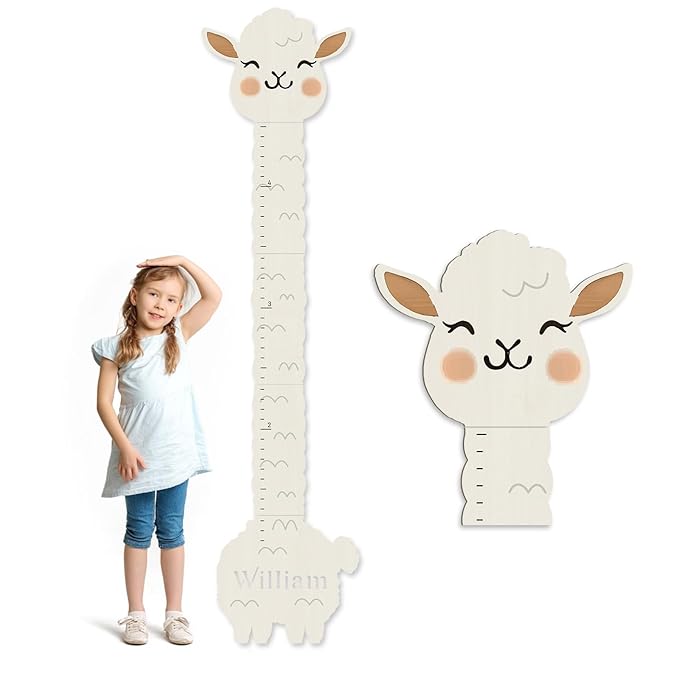 Personalized Name Height Chart for Kids, Alpaca Wood Growth Chart, Height Measuring for Children, Boy Girls Height Wall Chart Growth Measuring Ruler for Nursery Decor, Lightweight