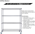 60"x18"x72" Black Premium Metal Steel Wire Shelving 4-Tier NSF 3200 LBS MAX Capacity Heavy Duty Storage Rack for Garages, Commercial Spaces, Hospitals, & Schools w/Premium Wheels