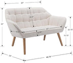 48”Small Loveseat Sofa, Modern Sherpa Upholstered Mini Couch 2-Seater Fluffy Love Seat with Quilting Backs and Wood Legs for Living Room, Bedroom and Small Space, White