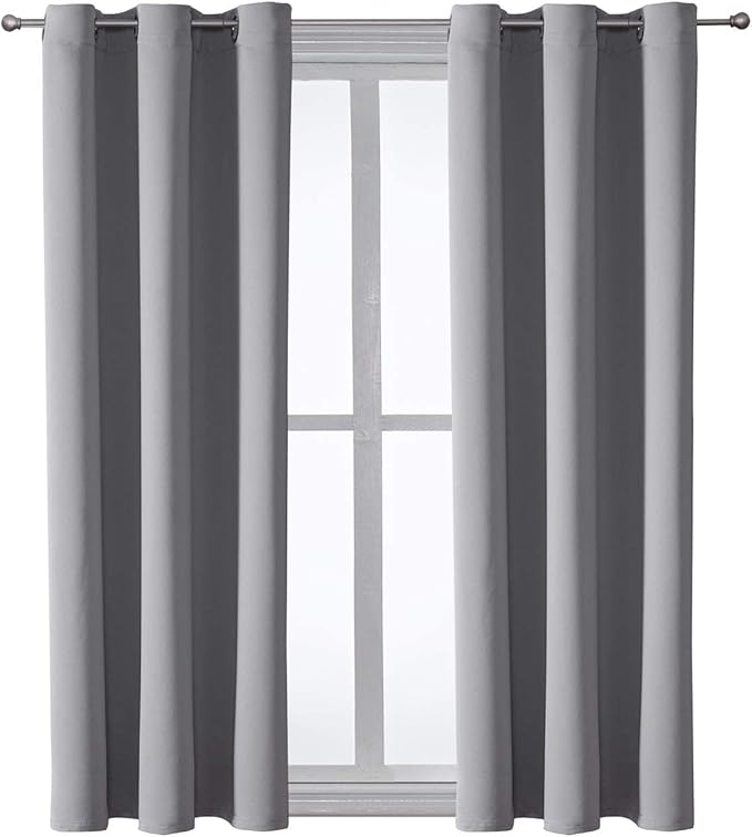 ChrisDowa Grommet Blackout Curtains for Bedroom and Living Room - 2 Panels Set Thermal Insulated Room Darkening Curtains (Light Grey, 42W x 63L)