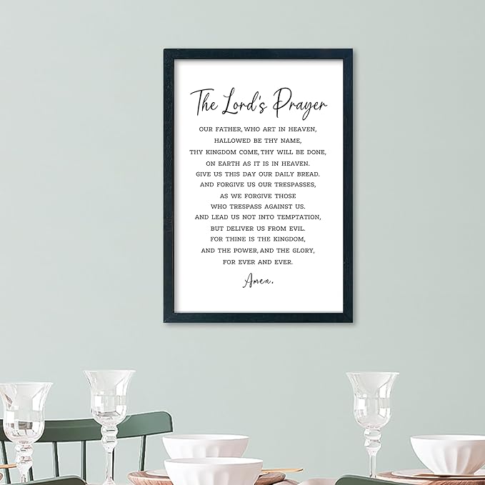 LuZhiQiang The Lords Prayer Wall Decor 16"×11" Our Father Prayer Bible Verse Sign Wood Framed Wall Hanging Art (Black)