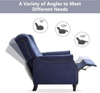 CANMOV Push Back Recliner Chair Set of 2, Modern Fabric Wingback Recliner Chair, Comfy Armchair Single Sofa Accent Chair with Padded Seat and Nailhead Trim, Tufted, Dark Blue