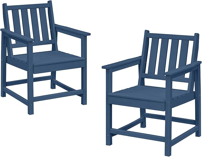 Patio Dining Chair Set of 2, HDPE Outdoor Dining Chair, Ergonomic HDPE Dining Chairs with Deep Seating, All Weather Outdoor Chairs Furniture for Backyard, Deck, Garden, Poolside, Navy